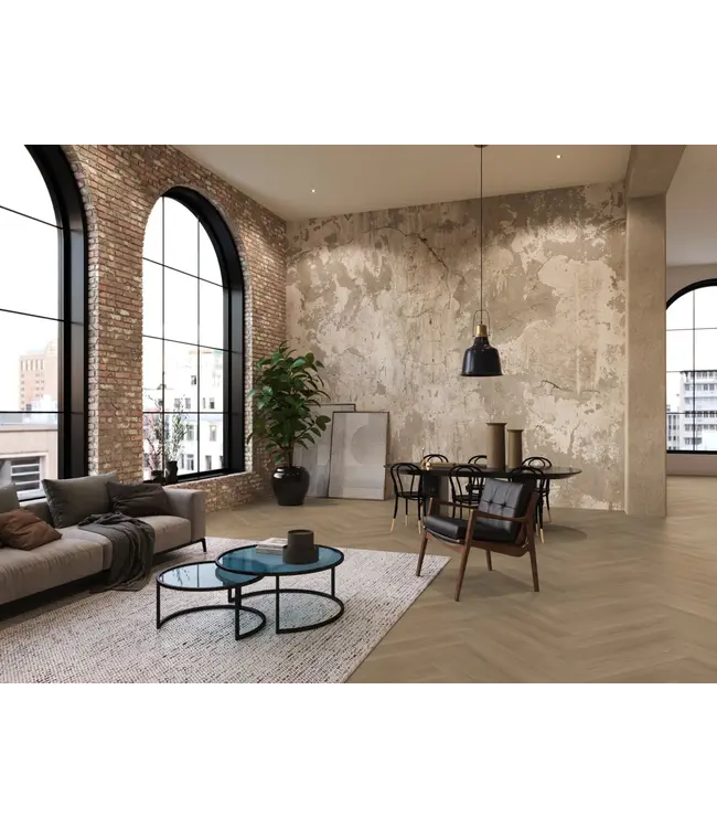 Floorlife YUP XL Brentford herringbone dryback warm oak