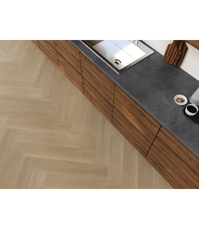 Floorlife YUP XL Brentford herringbone dryback warm oak