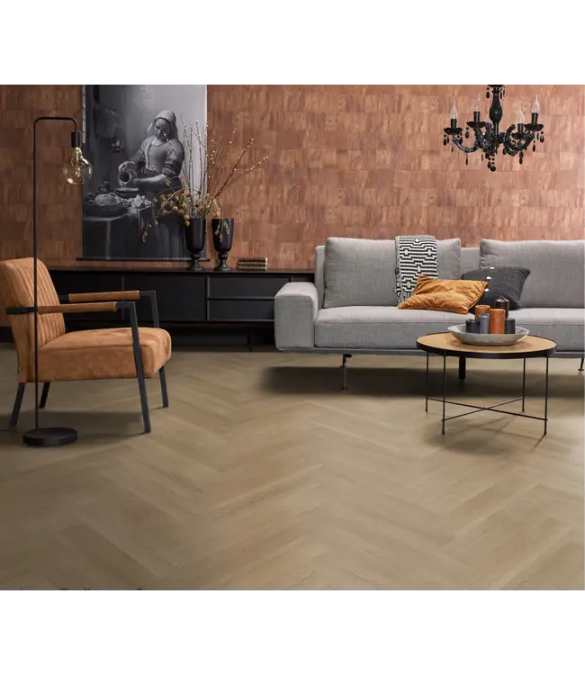 Floorlife YUP XL Brentford herringbone dryback warm oak