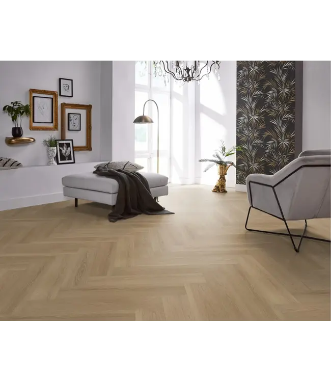 Floorlife YUP XL Brentford herringbone dryback warm oak