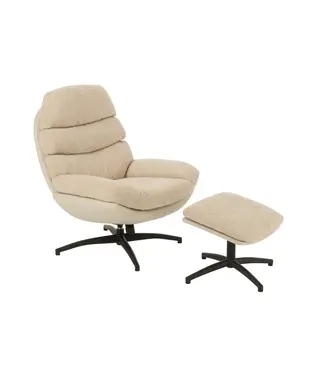 J-line zetel Relax + Voetbank - metaal/multiplex - beige/zwart