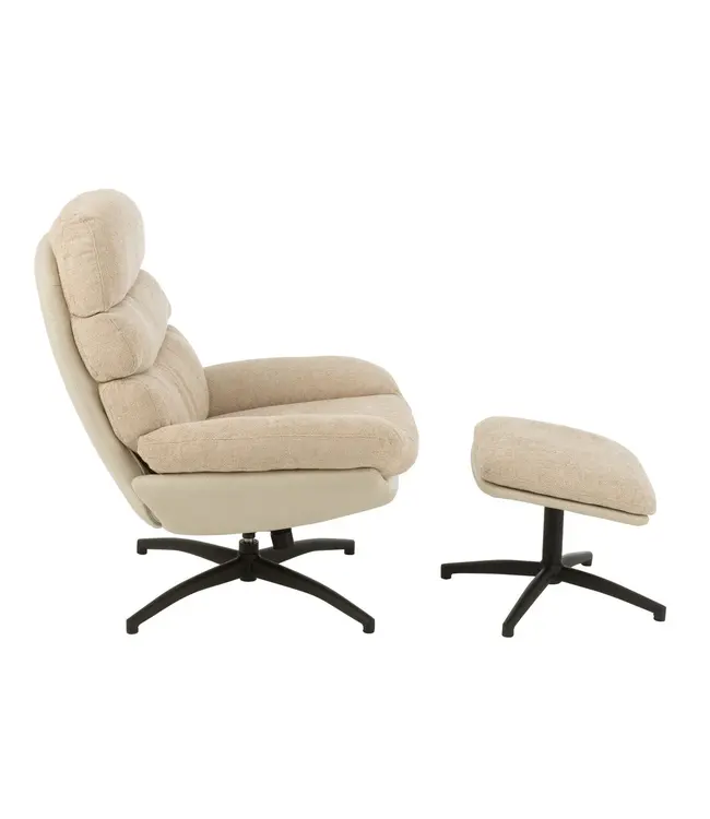 J-line zetel Relax + Voetbank - metaal/multiplex - beige/zwart