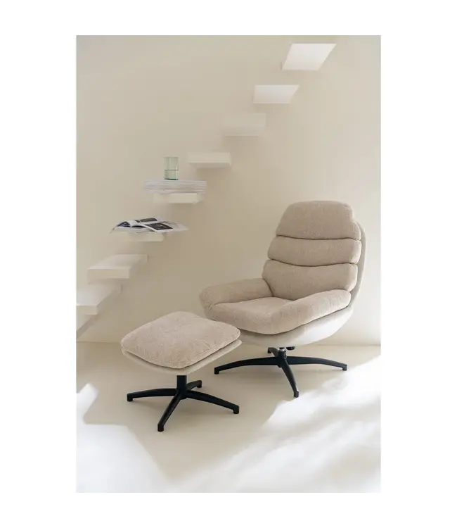 J-line zetel Relax + Voetbank - metaal/multiplex - beige/zwart