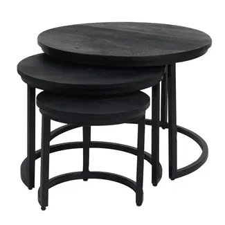 Salontafel Set van 3 – Industriële Salontafelset Erjan – Zwart blad