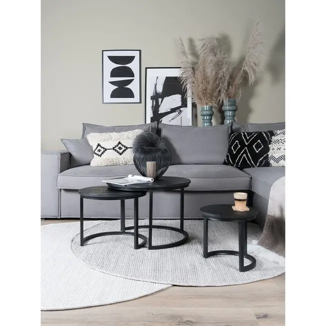 Salontafel Set van 3 – Industriële Salontafelset Erjan – Zwart blad