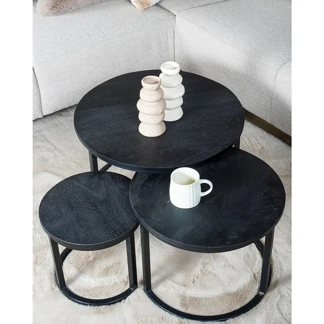Salontafel Set van 3 – Industriële Salontafelset Erjan – Zwart blad