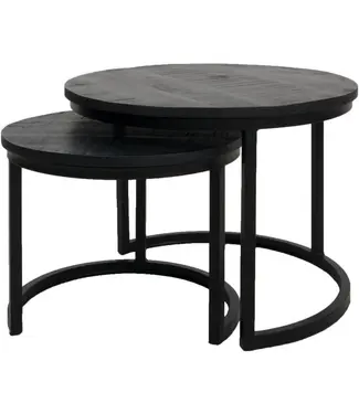 Home67 Salontafel Bart - Set van 2 - Zwart blad - Zwart onderstel