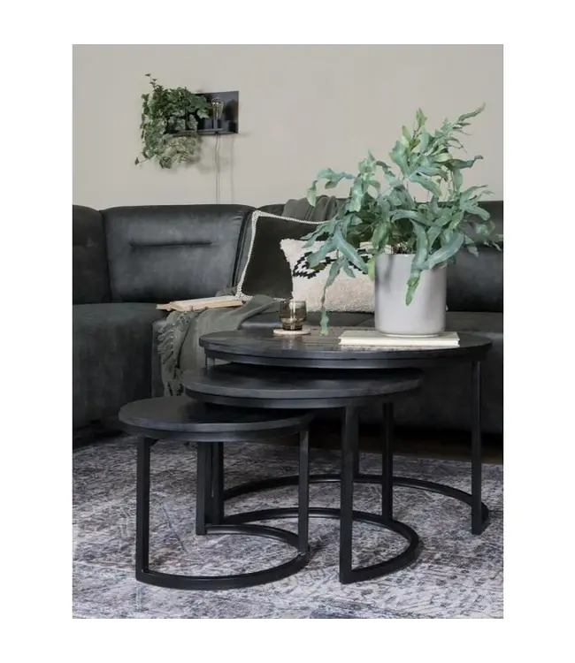 Home67 Salontafel Bart - Set van 2 - Zwart blad - Zwart onderstel