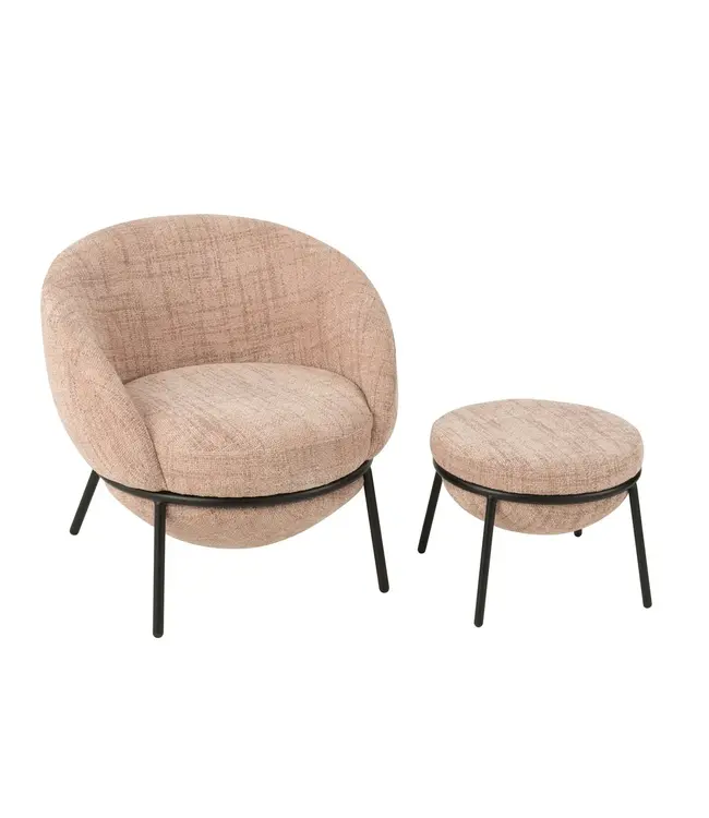 J-line J-Line loungestoel + poef - ijzer - roze/zwart