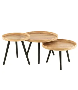 J-line J-Line Set Van 3 Bijzettafel Rond Mango Hout Naturel