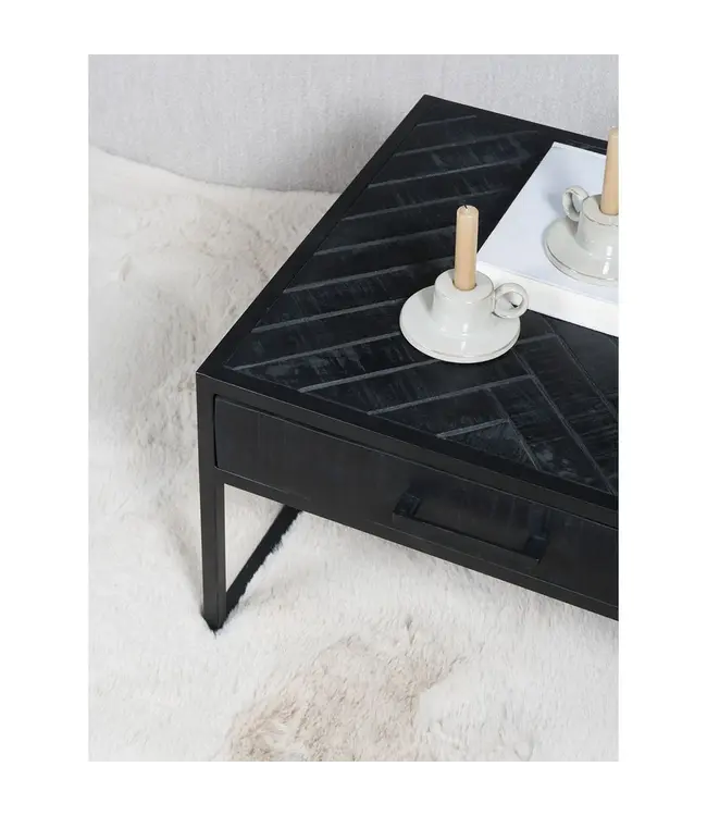 Home67 Salontafel Ruby Visgraat - Zwart Mangohout - Set van 2