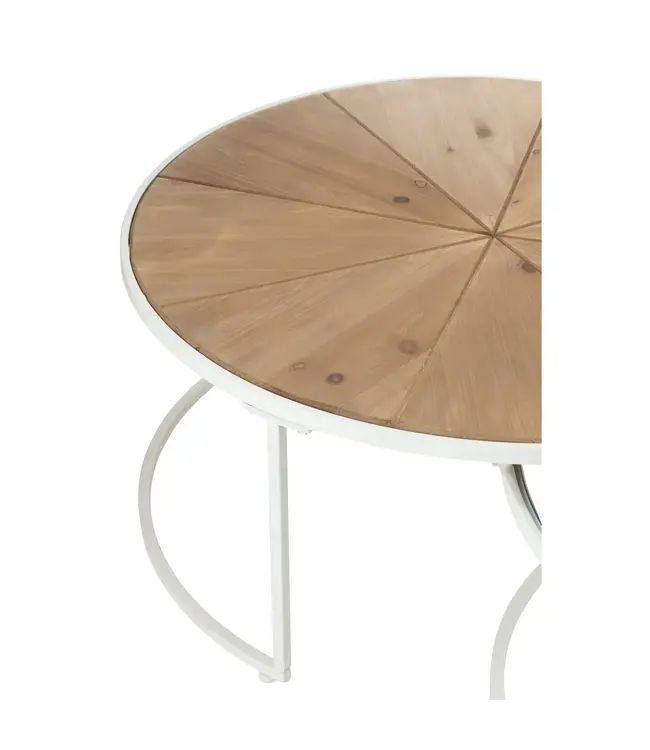 J-line J-Line bijzettafel Relax - metaal/hout - wit/naturel - set van 2