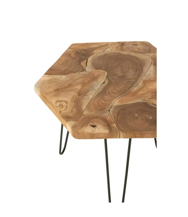 J-line J-Line bijzettafel hexagon - hout/metaal - naturel - 2 stuks