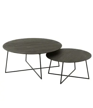 J-line J-Line bijzettafel Rond - hout/metaal - zwart - set van 2
