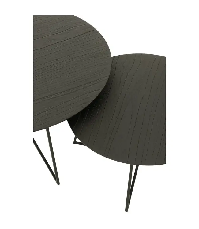 J-line J-Line bijzettafel Rond - hout/metaal - zwart - set van 2