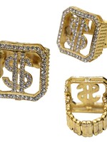 Party Planet Luxe Dollar ring met strass stenen, goud