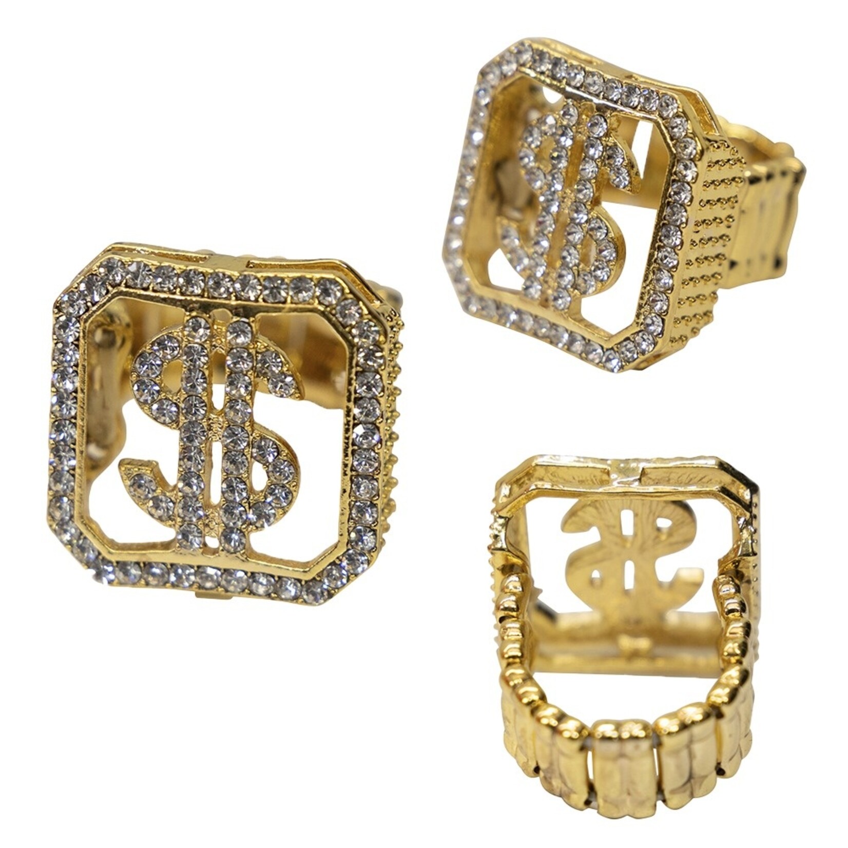 Party Planet Luxe Dollar ring met strass stenen, goud
