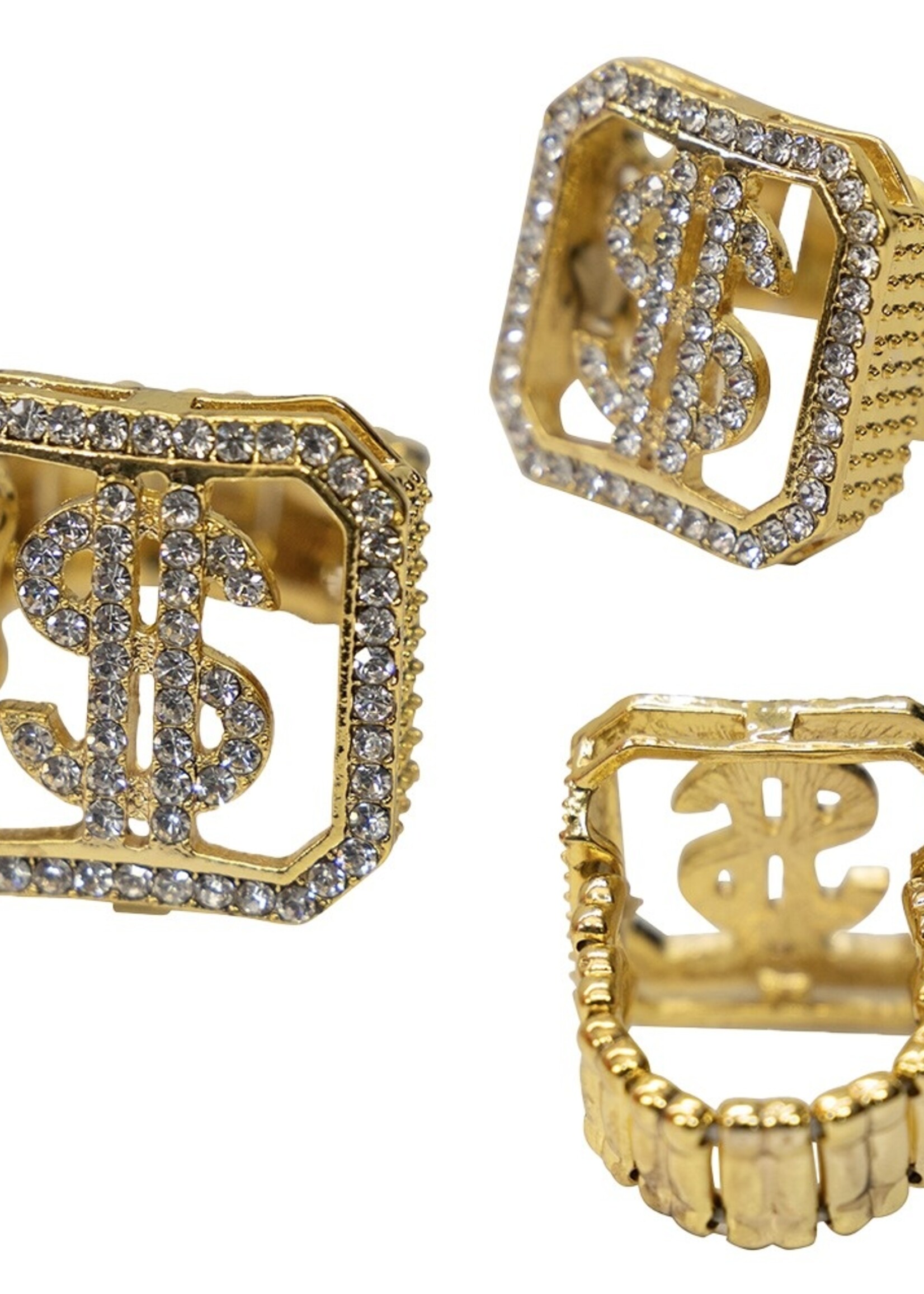 Party Planet Luxe Dollar ring met strass stenen, goud