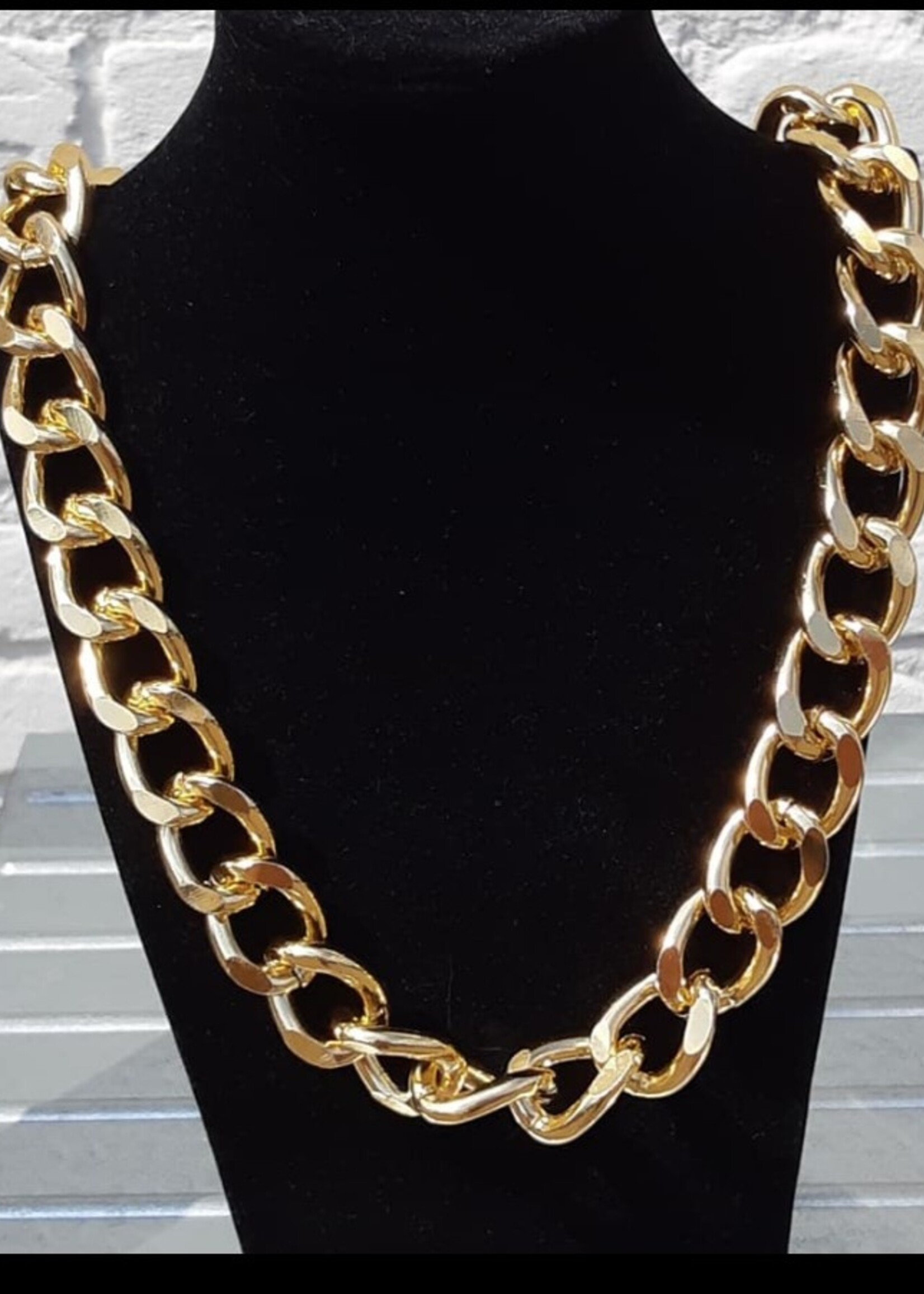 Party Planet Lange vette schakel (pooier) ketting, goud of zilver