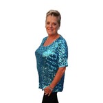 Party Planet Turquoise top met pailletten
