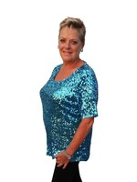 Party Planet Turquoise top met pailletten
