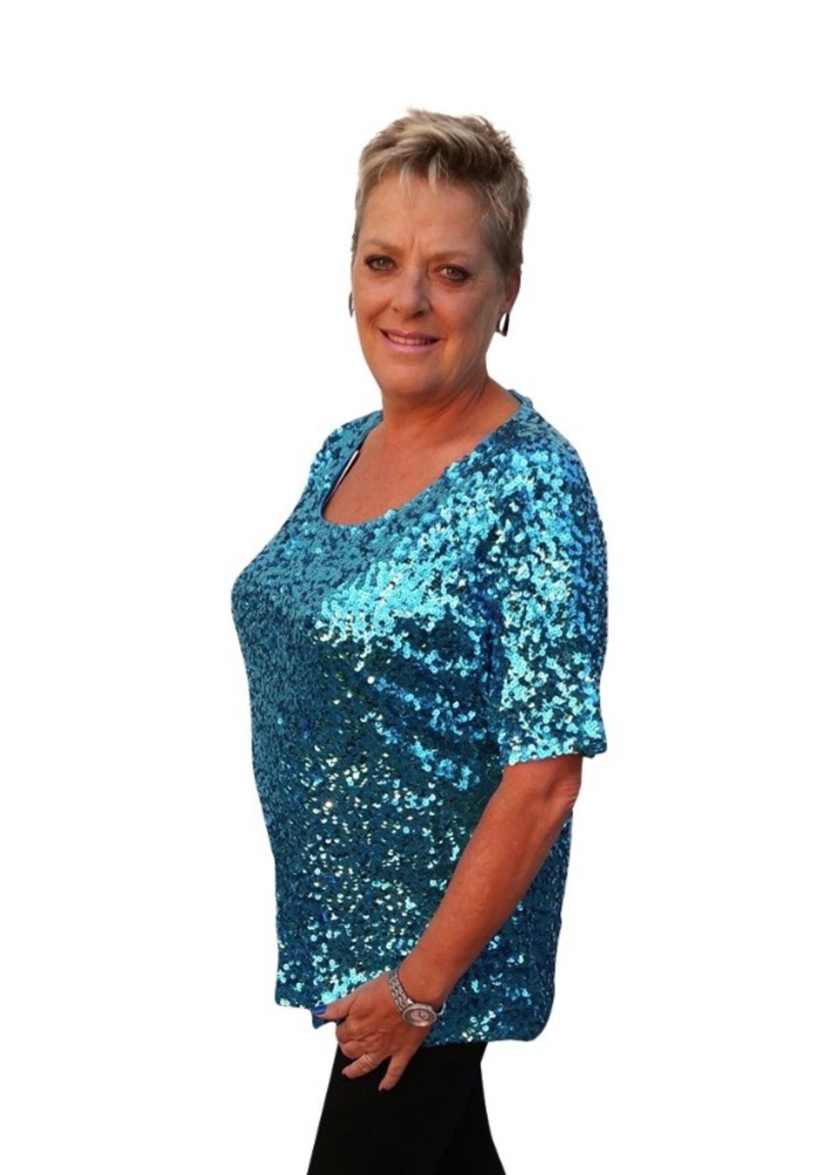 Party Planet Turquoise top met pailletten