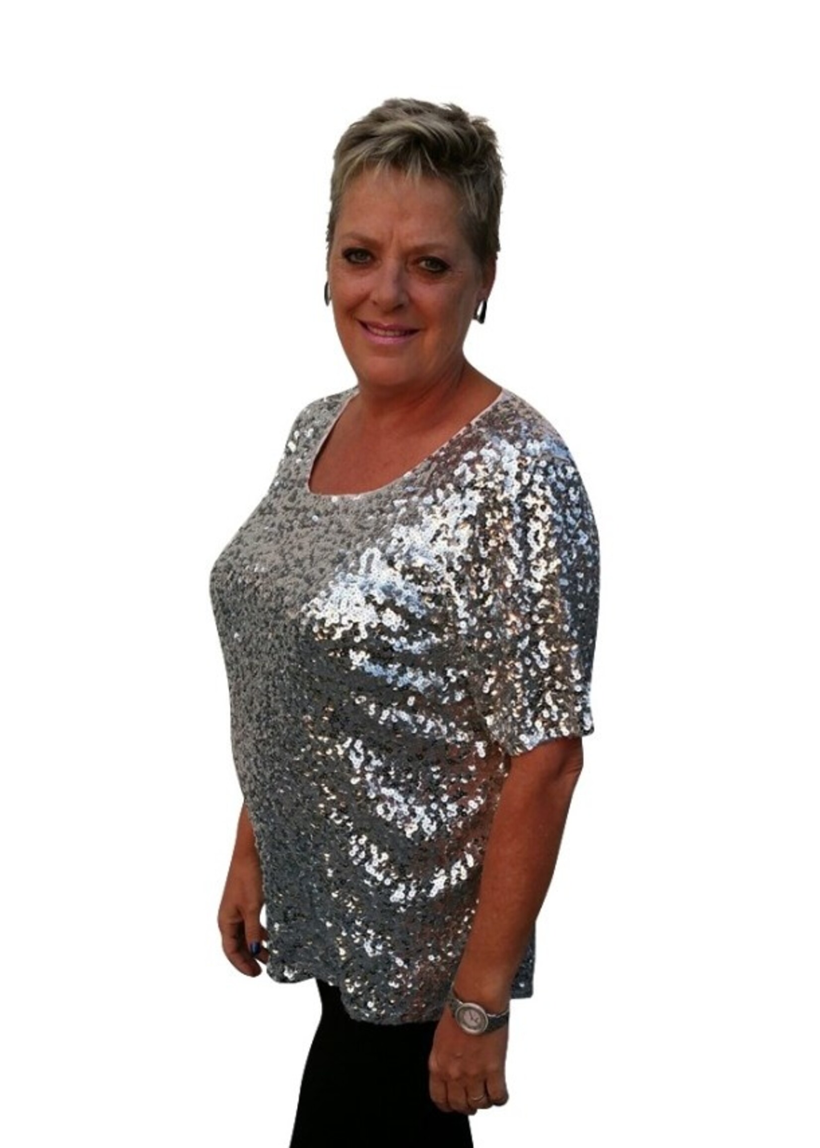 Party Planet Zilver top met pailletten