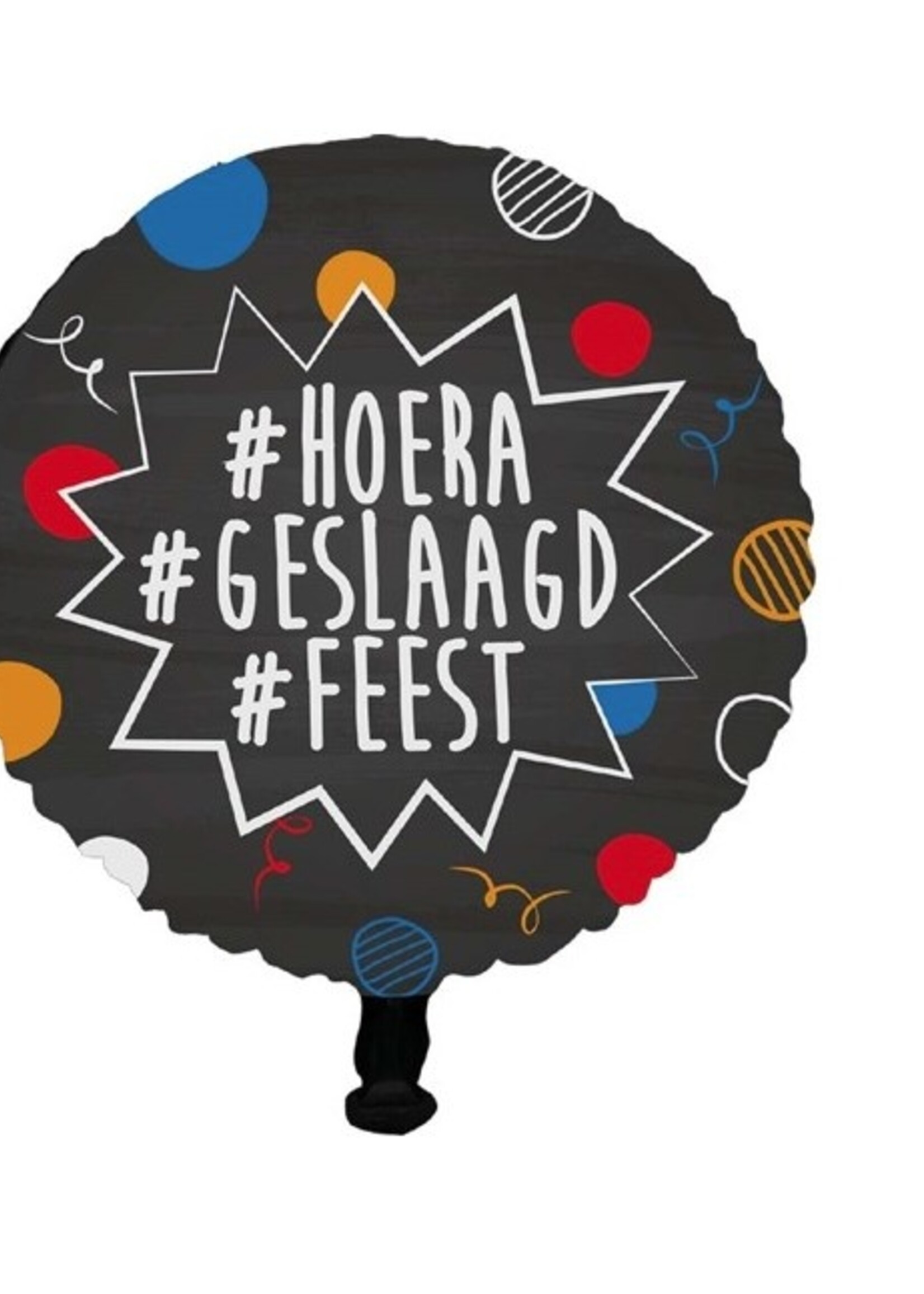 Party Planet Folieballon zwart/confetti ’Geslaagd’ (45 cm)