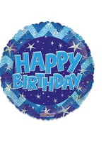 Party Planet Folieballon ’Happy Birthday’ holografisch blauw (Ø46cm)