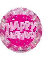 Party Planet Folieballon ’Happy Birthday’ holografisch roze/blauw (Ø46cm)