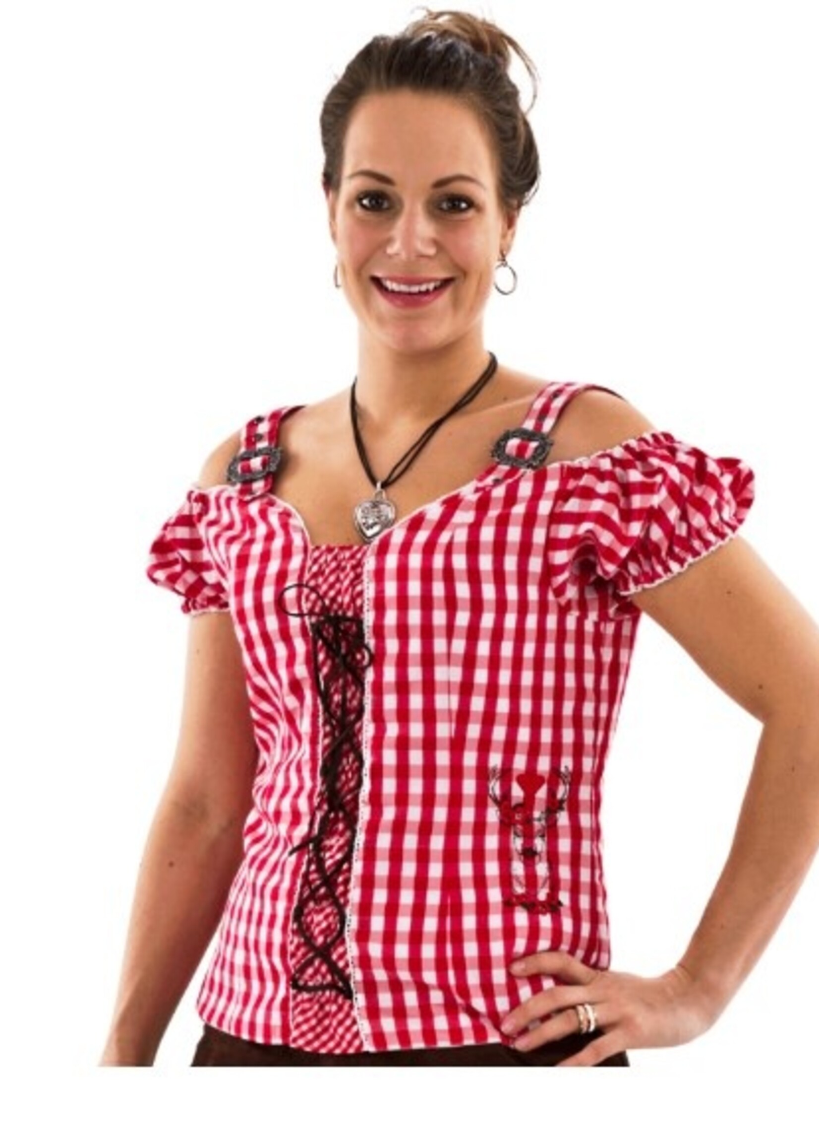 Party Planet H-2675 Rood-wit geruit Mieder met geborduurde hertenkop