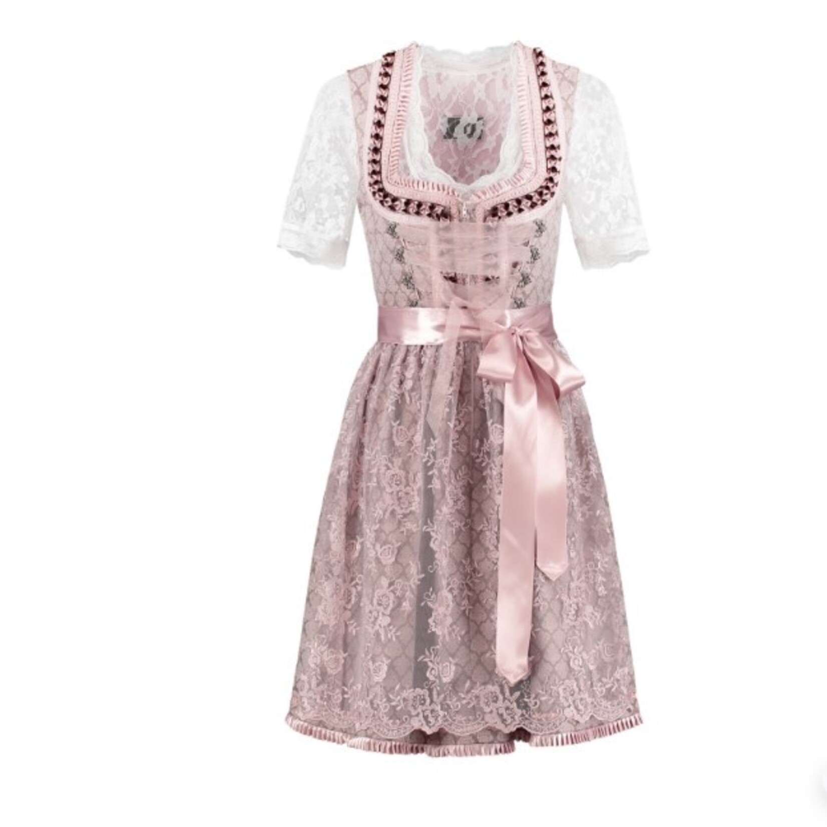 Party Planet Dirndl 2-delig in oudroze en taupe met een elegante kanten schort