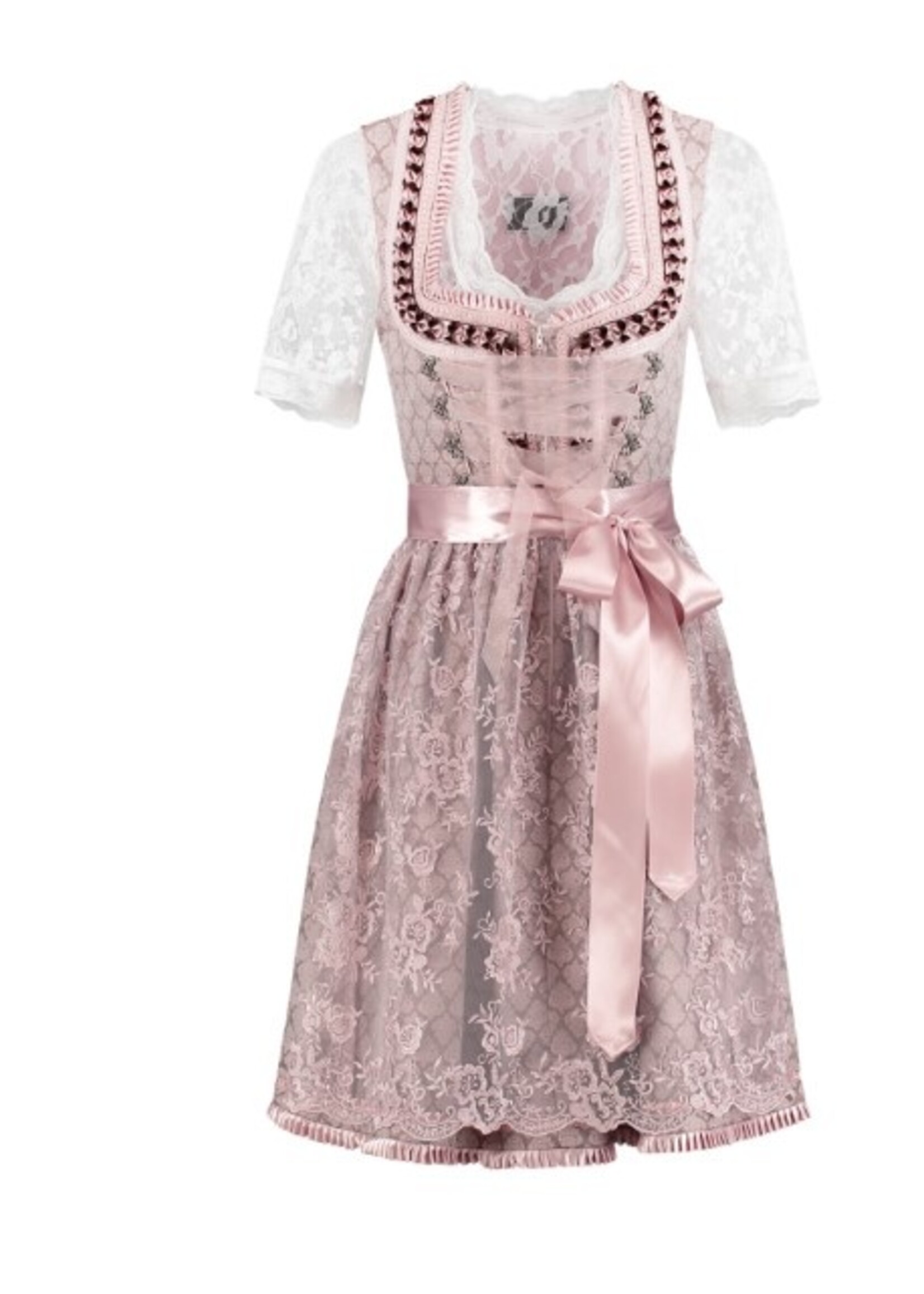 Party Planet Dirndl 2-delig in oudroze en taupe met een elegante kanten schort