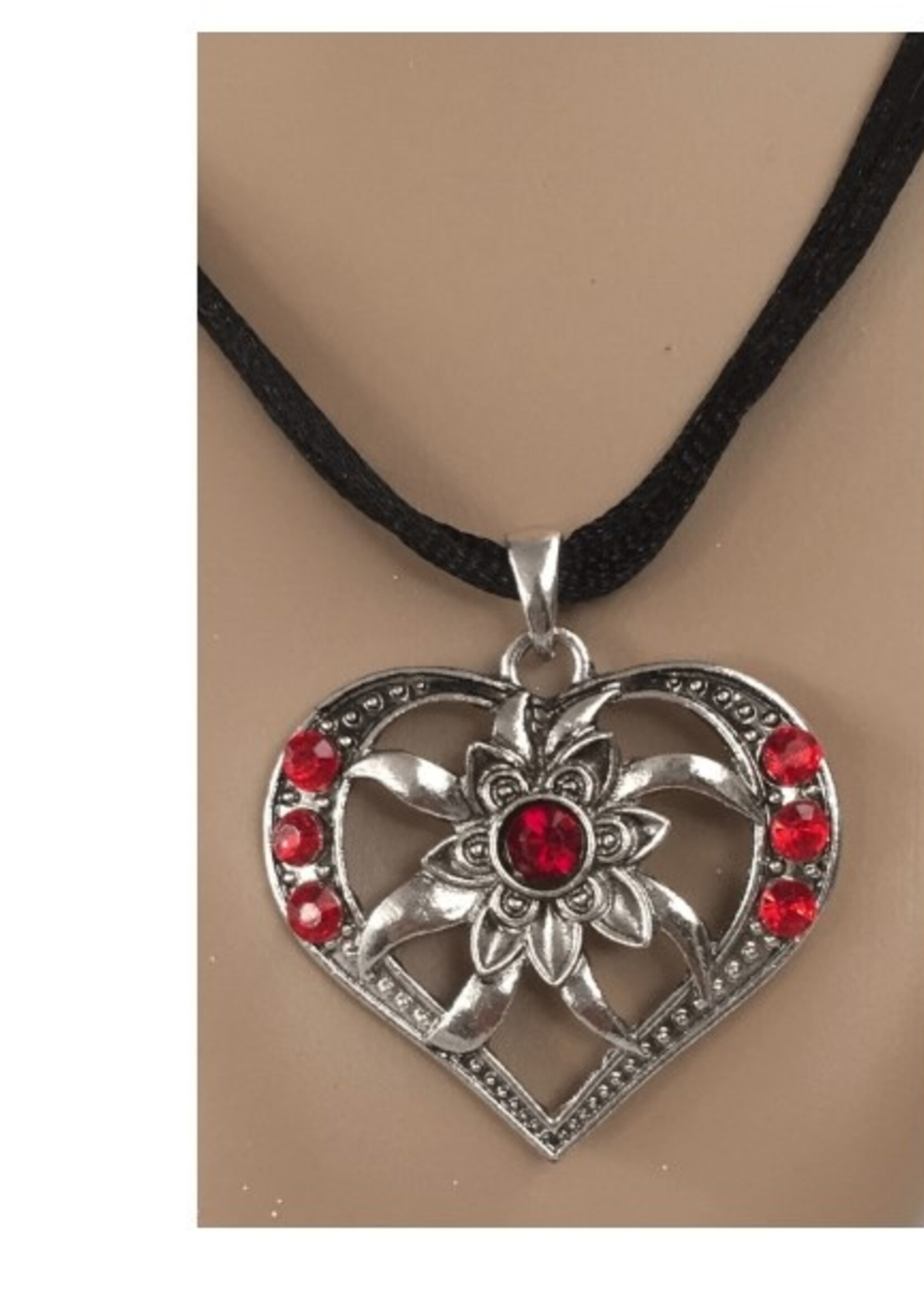 Party Planet Ketting Hart met rode strass-steentjes