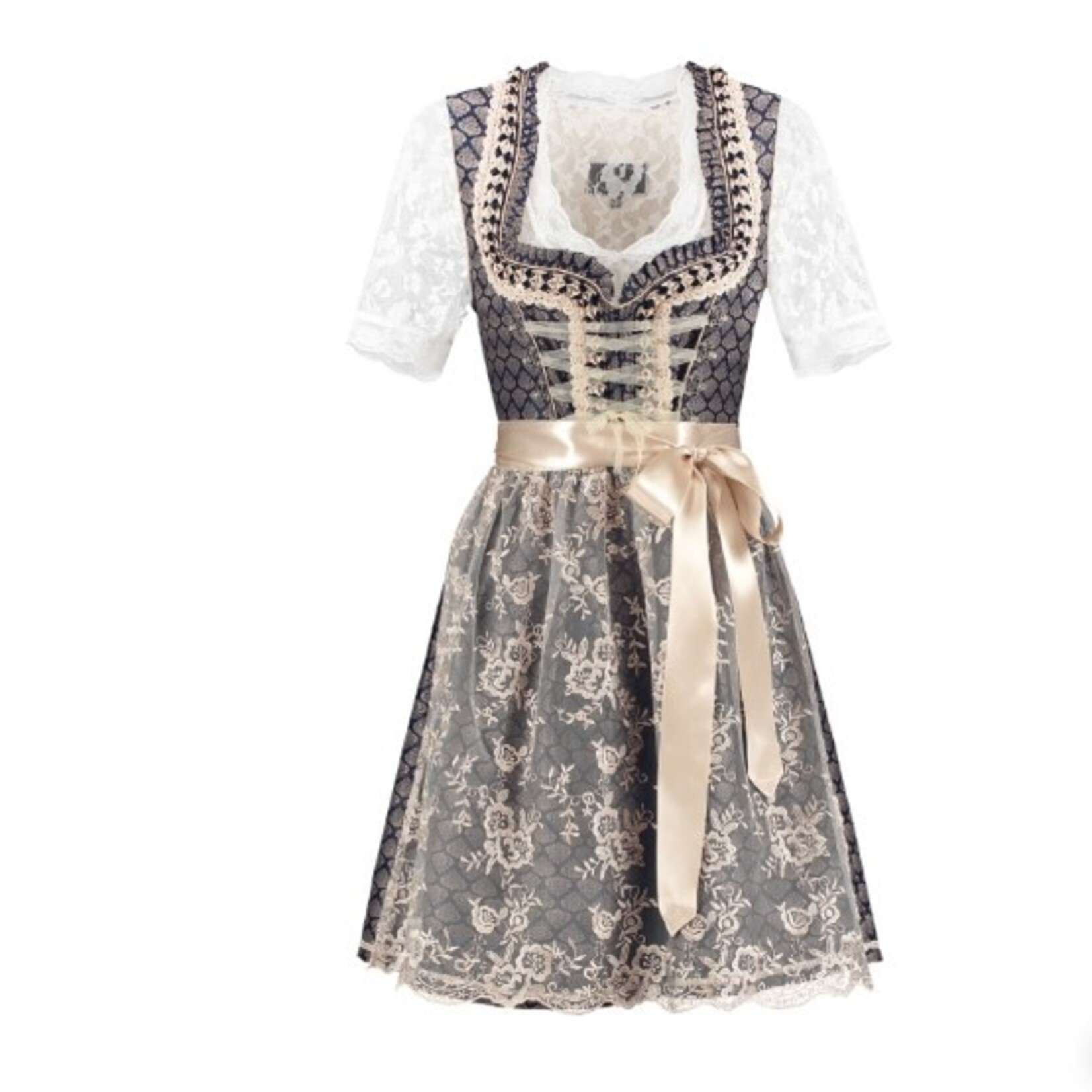 Party Planet H-2950 Dirndl 2-delig, blauw/crème, kanten schort