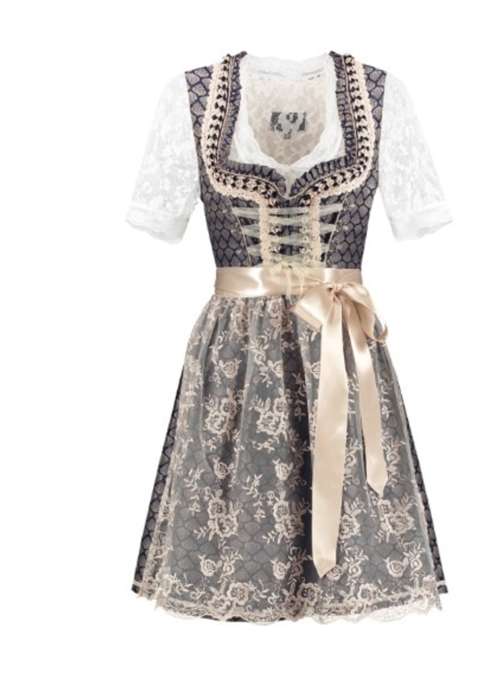 Party Planet H-2950 Dirndl 2-delig, blauw/crème, kanten schort