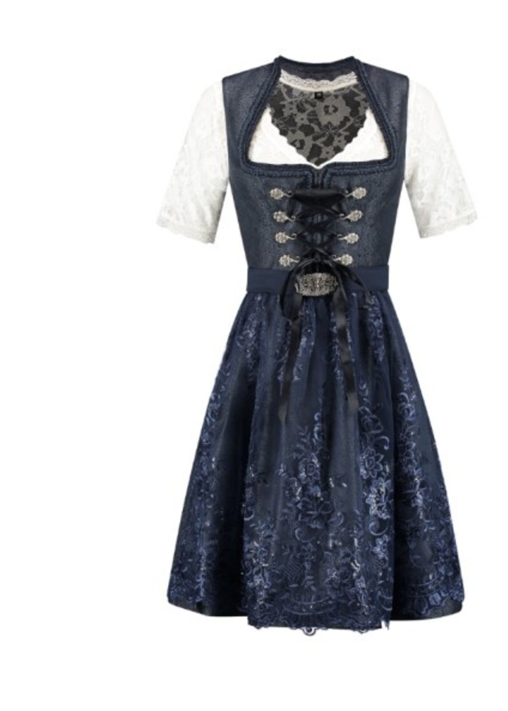 Party Planet Dirndl 2-delig, donkerblauw, kanten schort