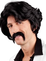 Party Planet Pruik Chuck zwart met snor