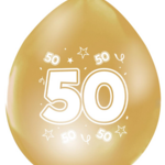 Party Planet 8 Ballonnen 12″ goud metallic 2-zijdig bedrukt '50'