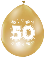 Party Planet 8 Ballonnen 12″ goud metallic 2-zijdig bedrukt '50'