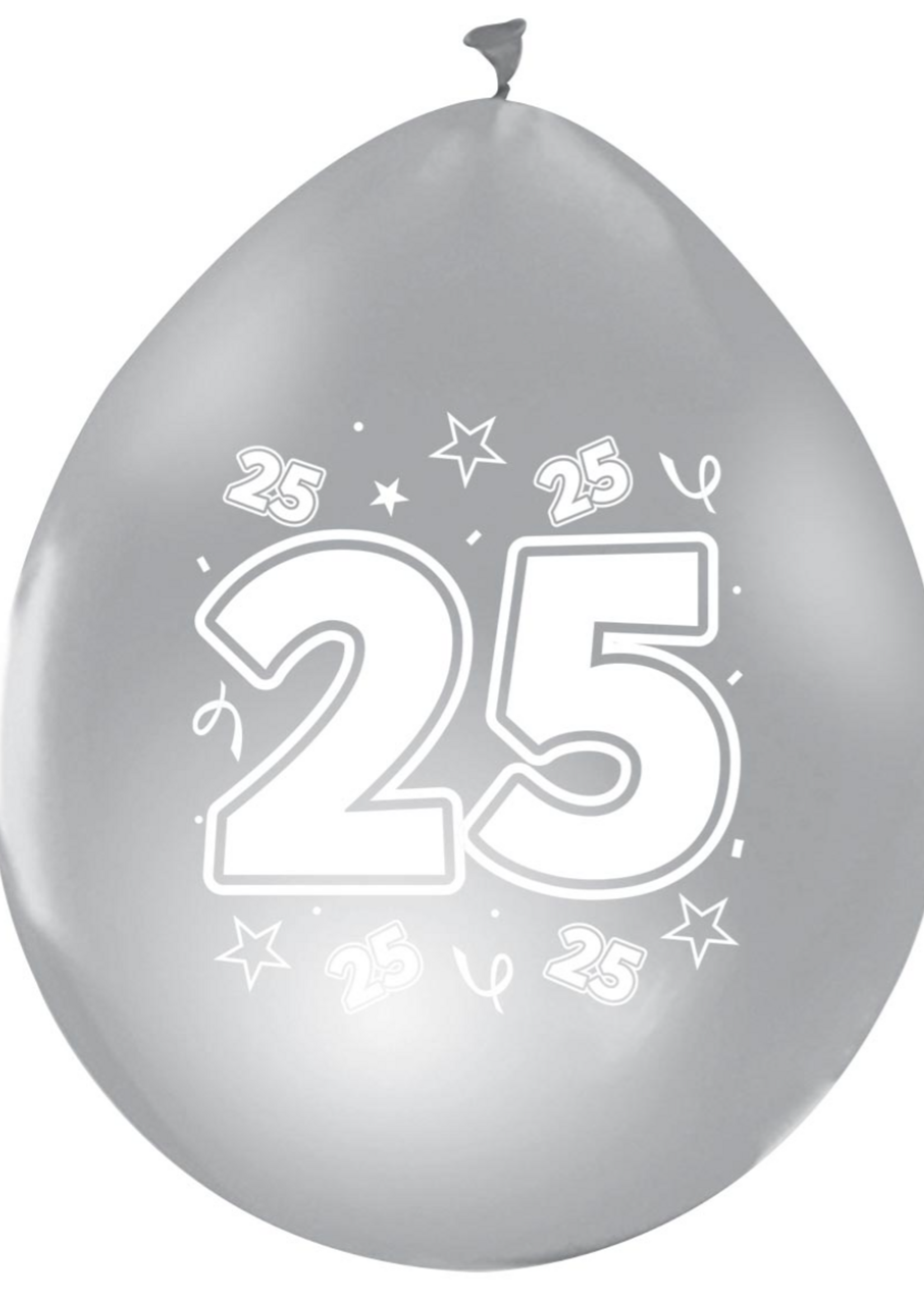 Party Planet 8 Ballonnen 12″ zilver metallic 2-zijdig bedrukt '25'