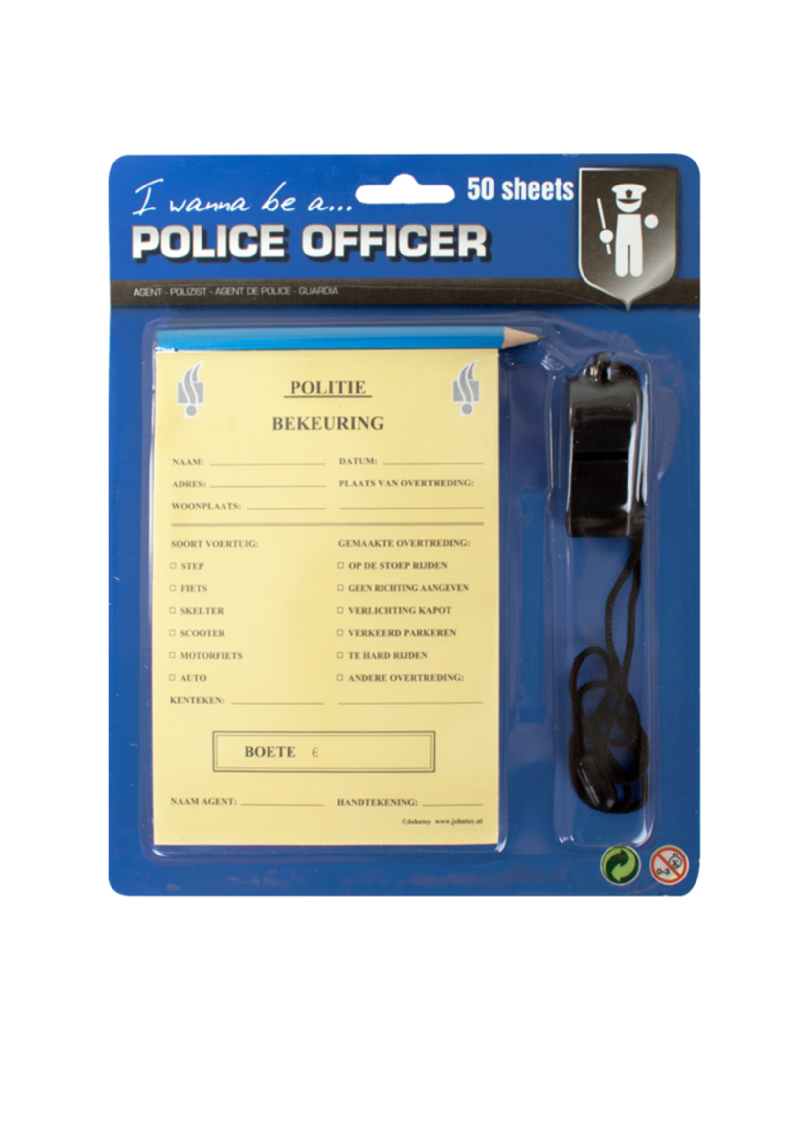 Party Planet Politie bonnenboekje met potlood en fluit
