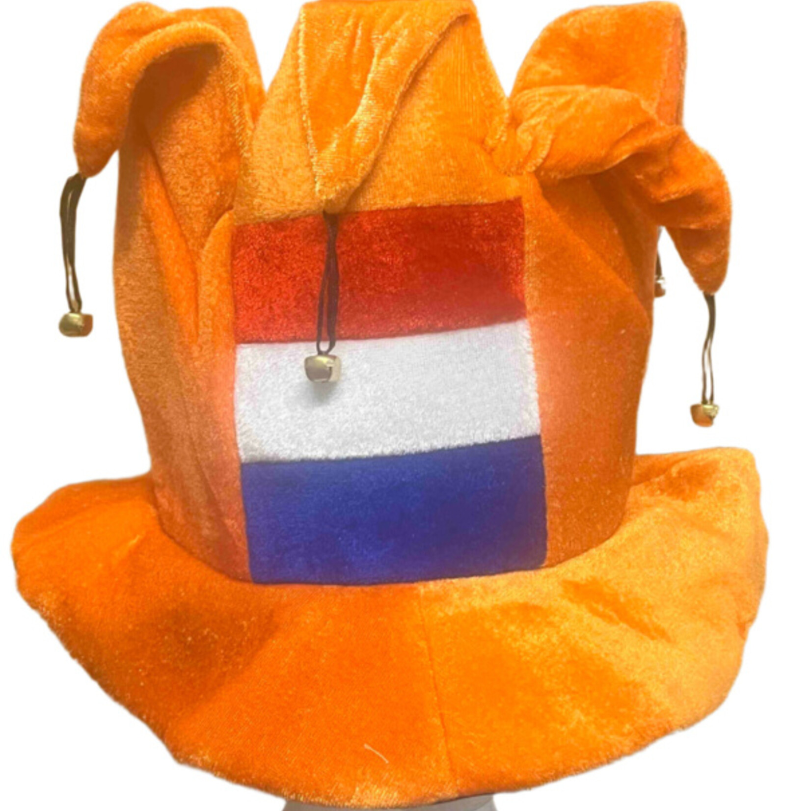 Party Planet Oranje muts met Nederlandse vlag en belletjes