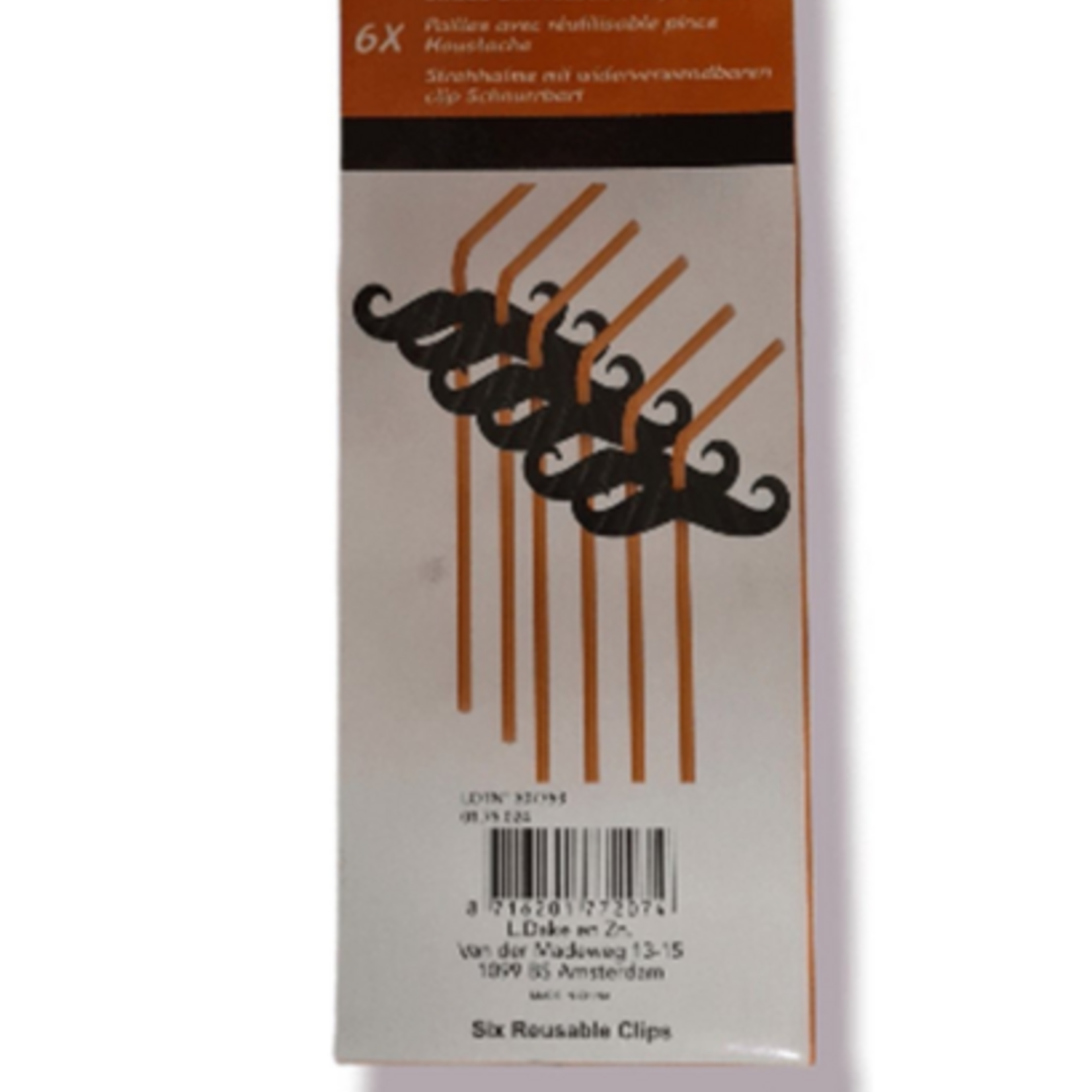Party Planet Oranje rietjes met snor (6 stuks)