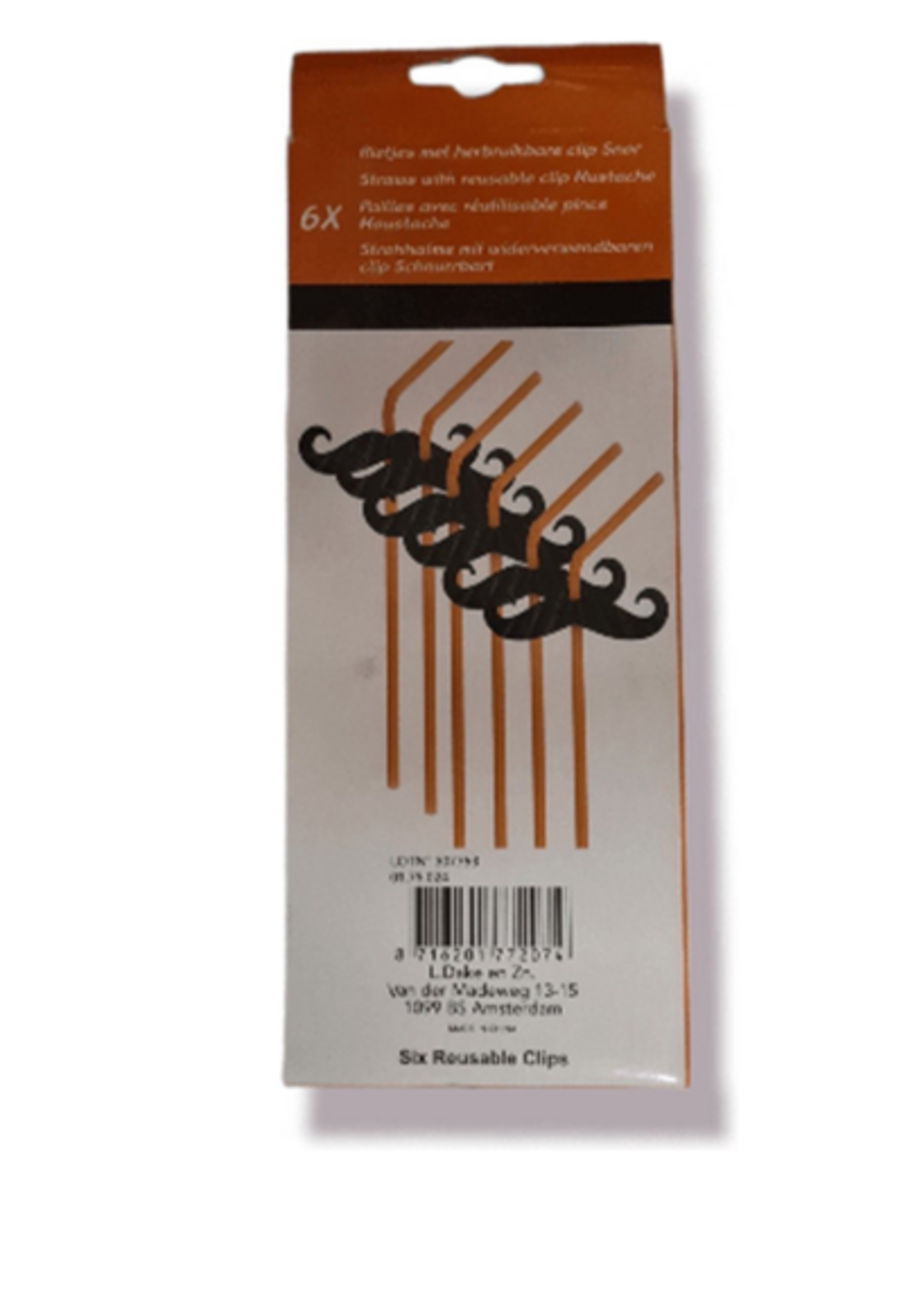 Party Planet Oranje rietjes met snor (6 stuks)