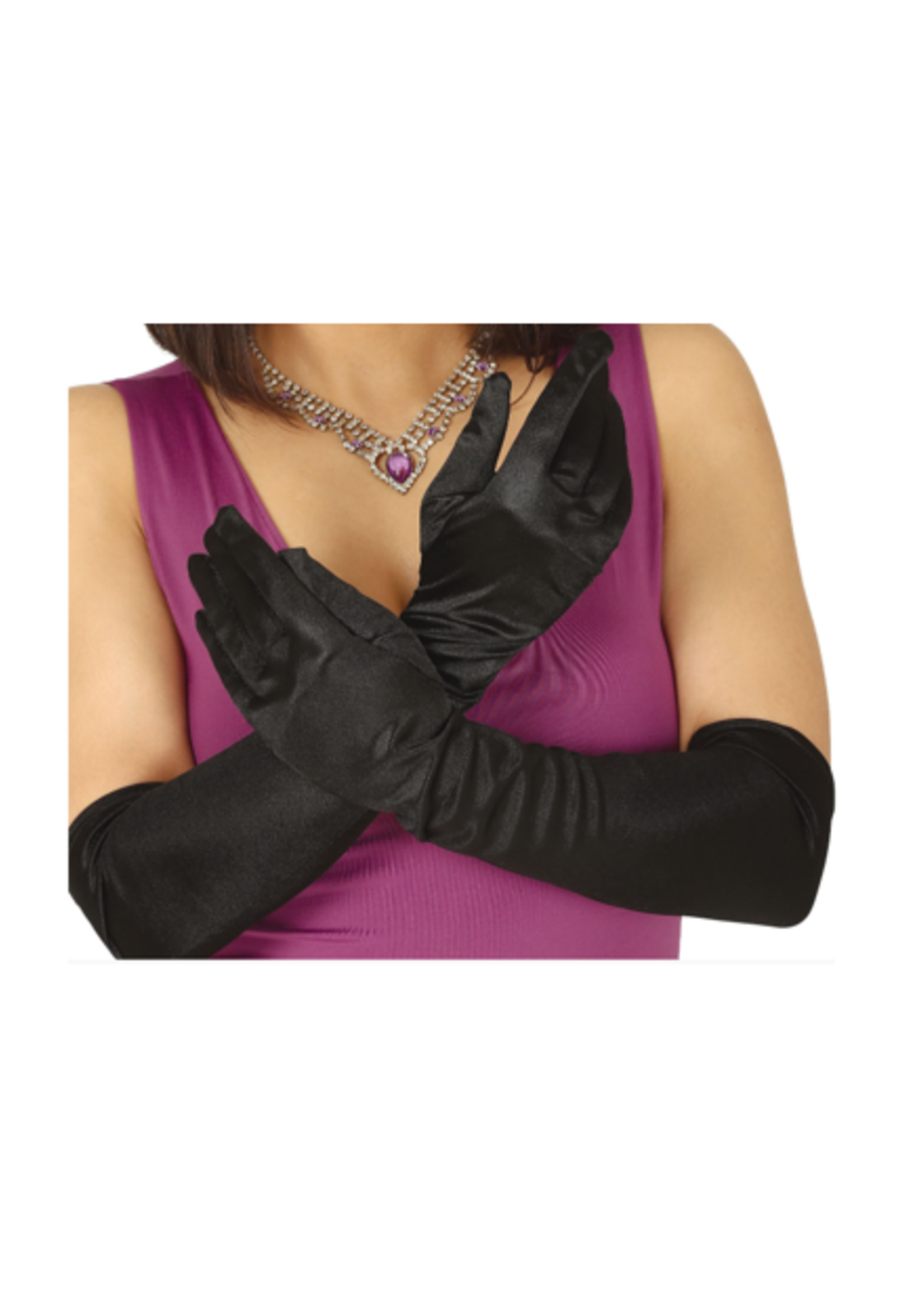 Party Planet Satijnen handschoenen, 51 cm, zwart