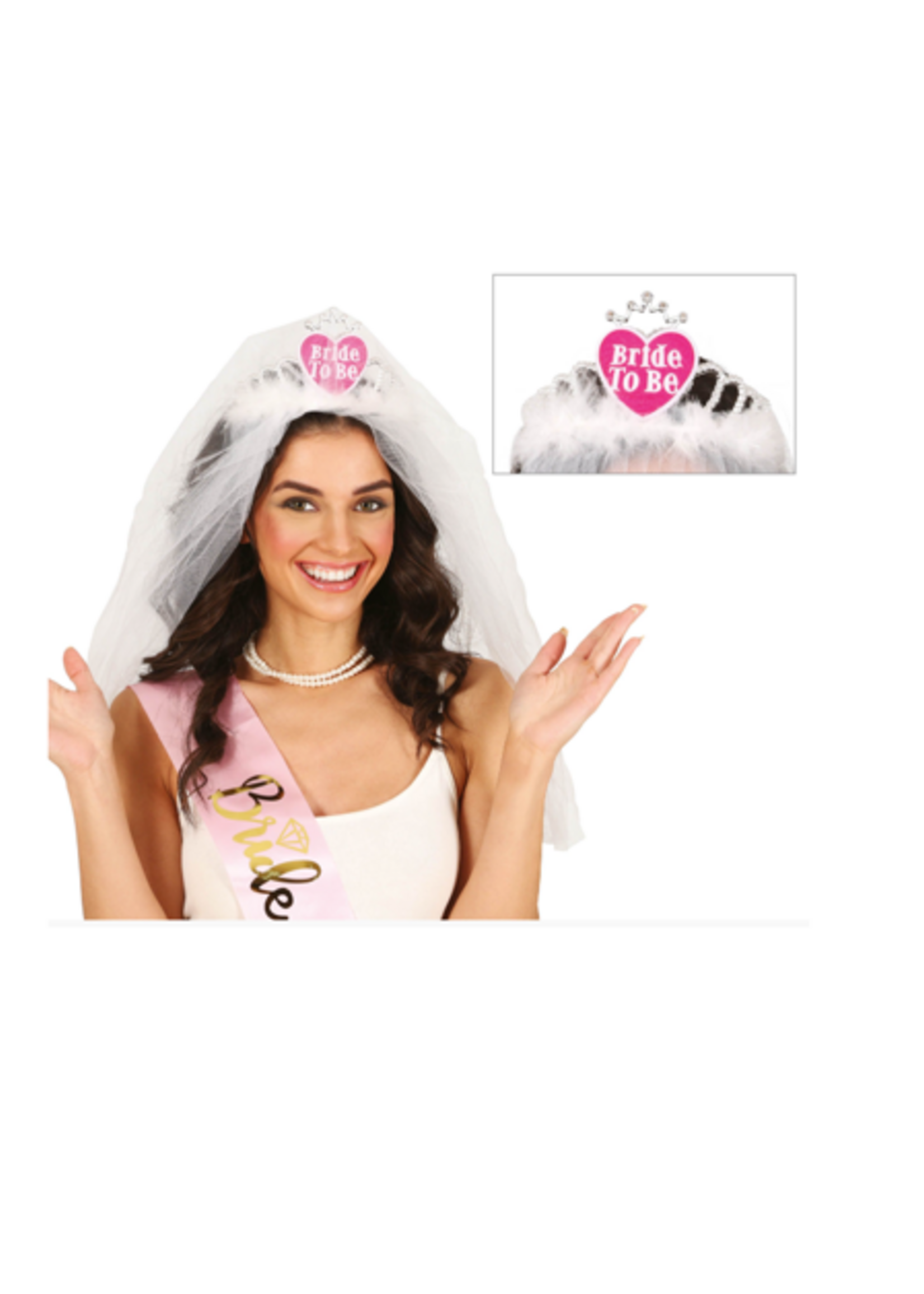 Party Planet Bruidssluier met hartvormige tiara, voor volwassenen