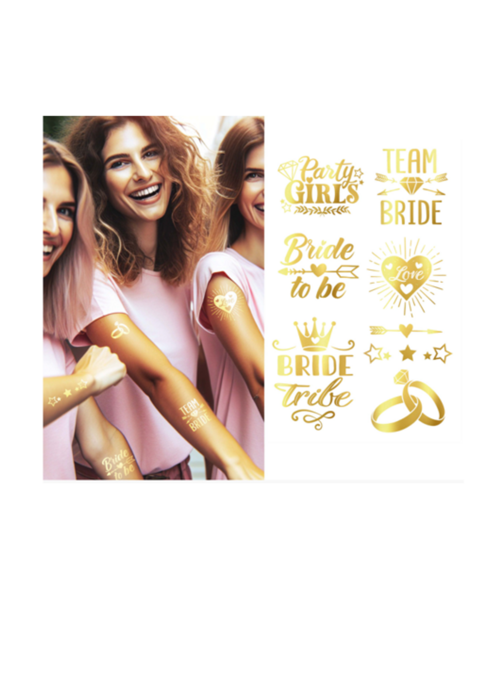 Party Planet Bride to be golden tattoo sheet 14x30 cm