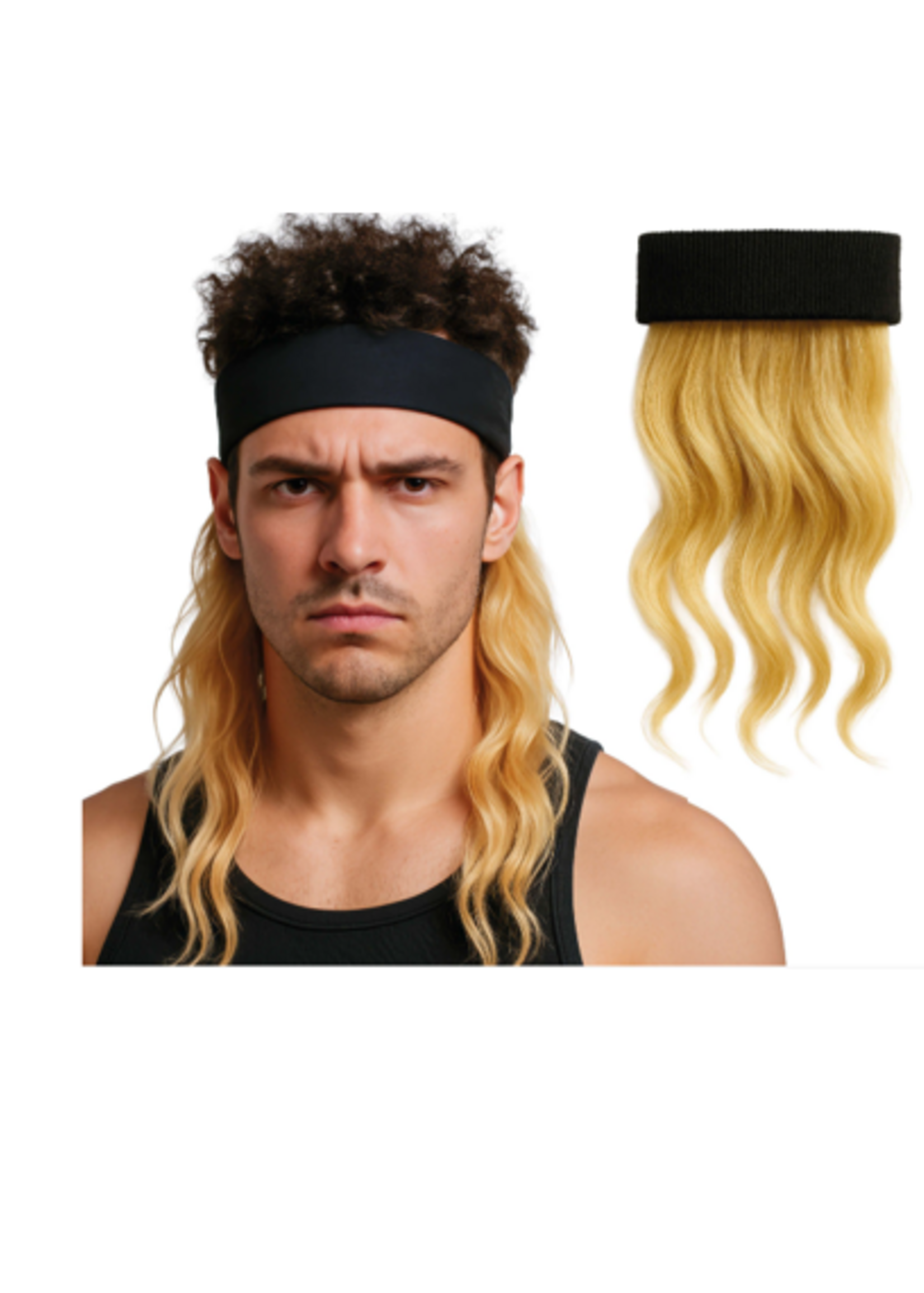 Party Planet  Blonde pruik met zwart lint