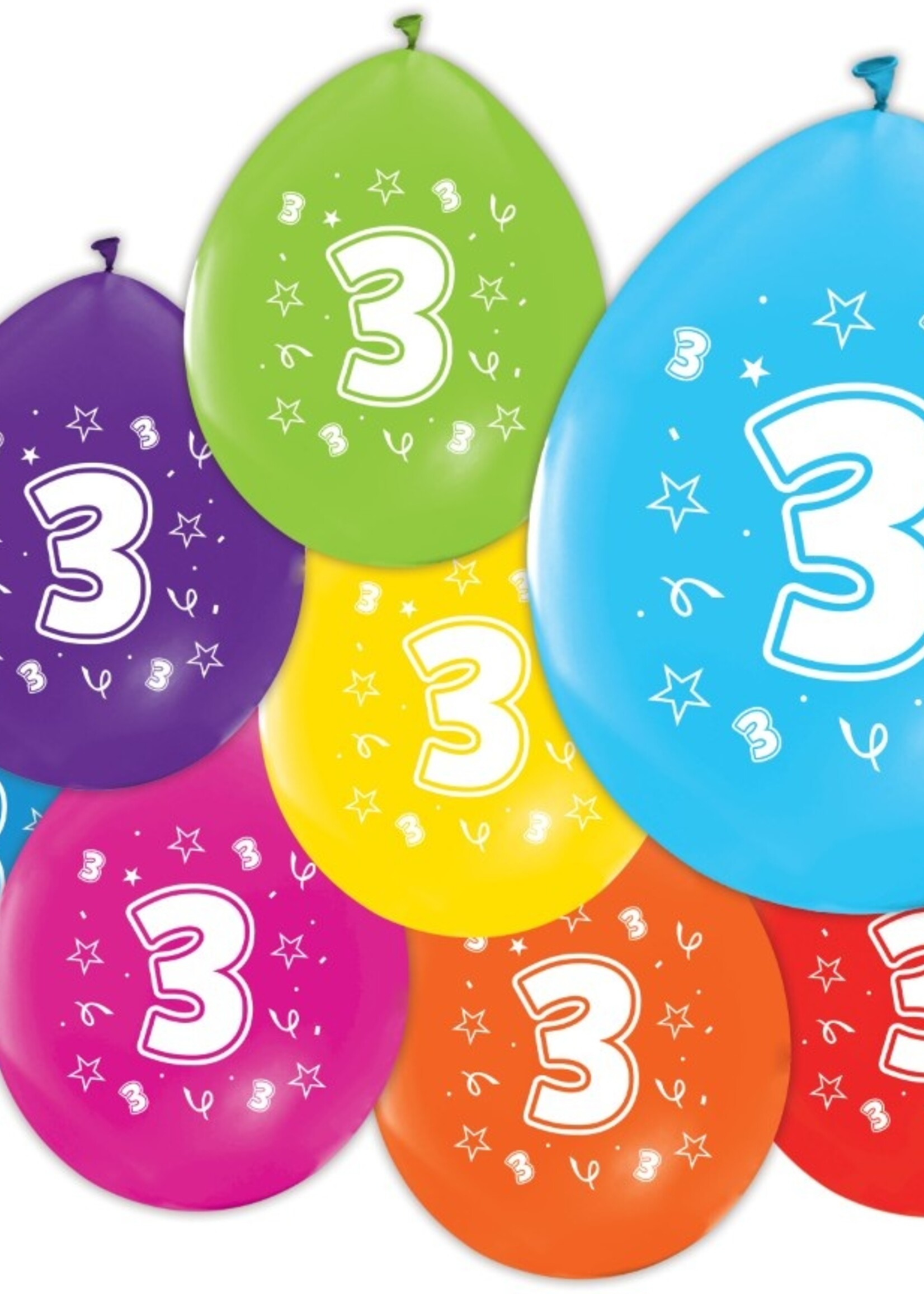 Party Planet 8 Ballonnen 12″ 2-zijdig bedrukt '3'